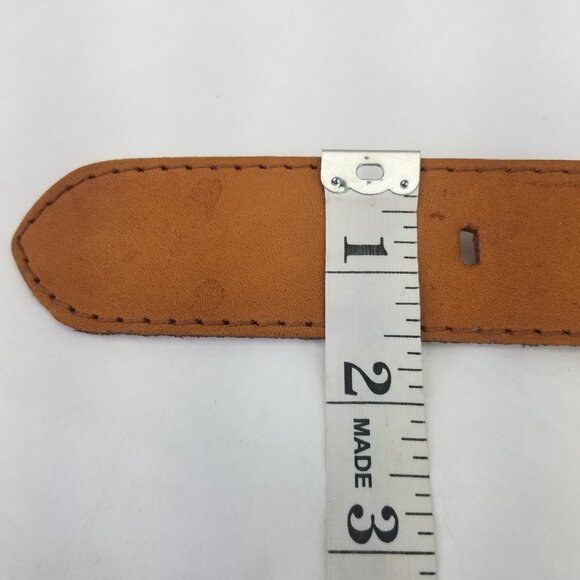 Leather Belt Women M Brown Top Grain Western Brass Buckle Medallion 29"-32" VTG - Picture 10 of 12